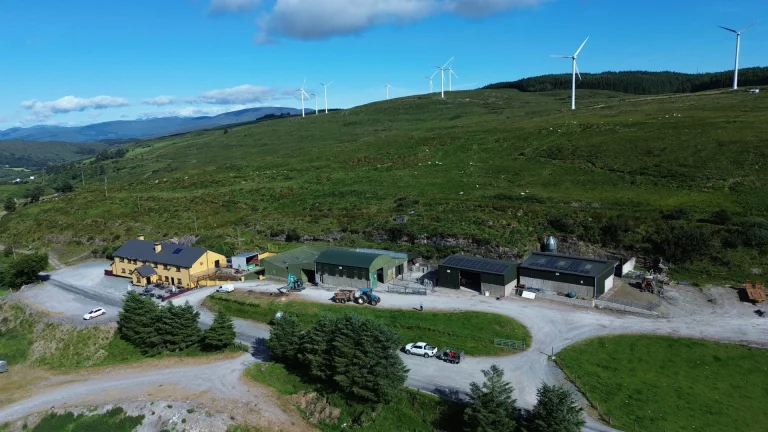 Drone view of a solar PV array on an Irish farm shed
