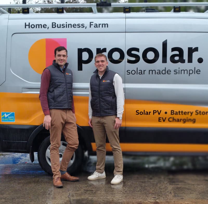 Ronan and Kieran, ProSolar agri solar specialists, at a ProSolar van
